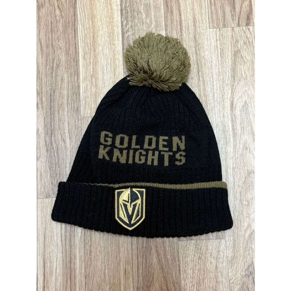 Fanatics Vegas Golden Knights NHL Beanie Black Gold Knit Pom Pom Cuffed Hat